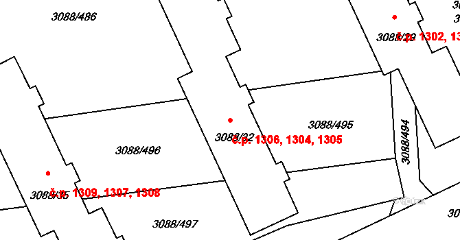 Mikulov 1304,1305,1306 na parcele st. 3088/32 v KÚ Mikulov na Moravě, Katastrální mapa