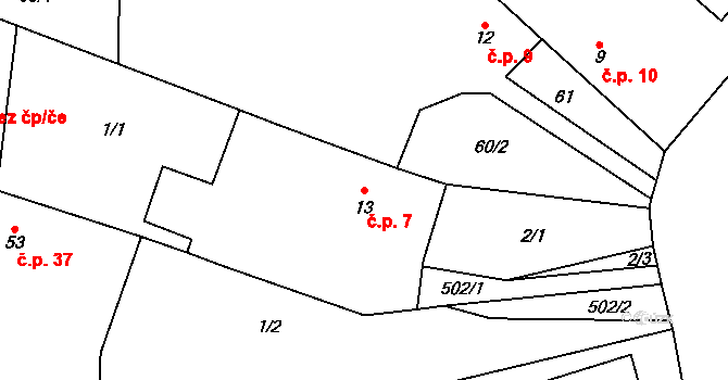 Vicmanov 7, Mukařov na parcele st. 13 v KÚ Vicmanov, Katastrální mapa