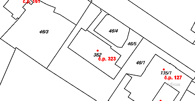 Předměřice nad Labem 323 na parcele st. 352 v KÚ Předměřice nad Labem, Katastrální mapa