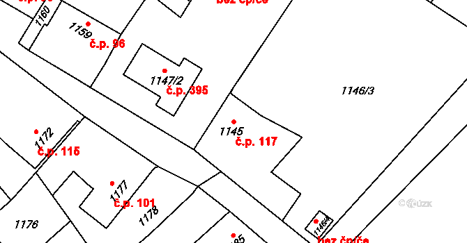 Velký Újezd 117 na parcele st. 1145 v KÚ Velký Újezd, Katastrální mapa