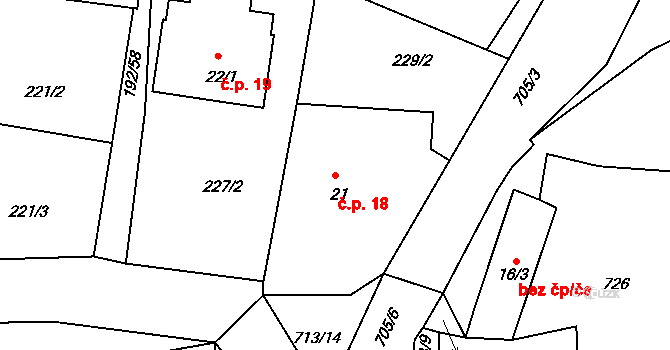 Mirkovice 18 na parcele st. 21 v KÚ Mirkovice, Katastrální mapa