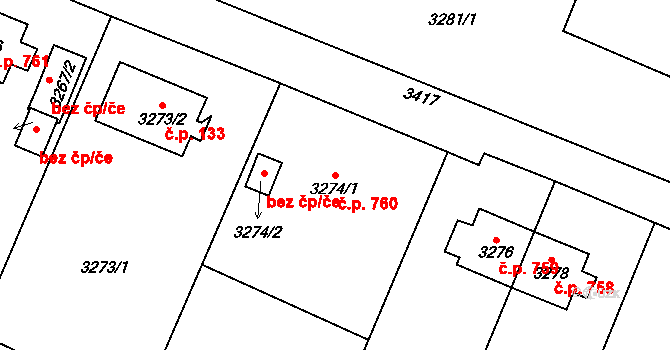Poruba 760, Orlová na parcele st. 3274/1 v KÚ Poruba u Orlové, Katastrální mapa