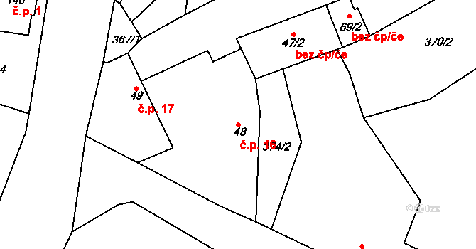 Čejkovice 16, Podhradí na parcele st. 48 v KÚ Čejkovice u Jičína, Katastrální mapa