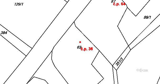 Psinice 36, Libáň na parcele st. 63 v KÚ Psinice, Katastrální mapa