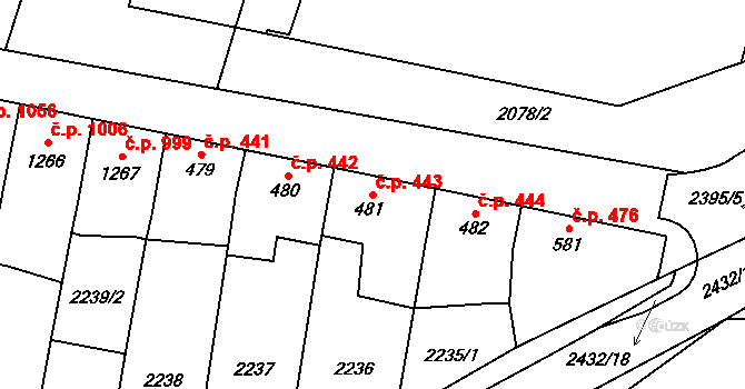 Hořice 443 na parcele st. 481 v KÚ Hořice v Podkrkonoší, Katastrální mapa