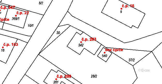 Dlouhá Třebová 283 na parcele st. 342 v KÚ Dlouhá Třebová, Katastrální mapa