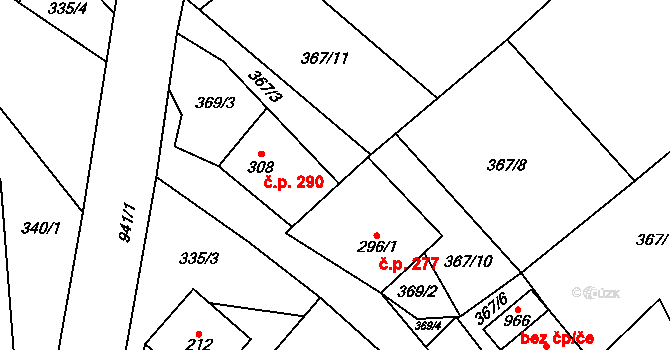 Kovářská 277 na parcele st. 296/1 v KÚ Kovářská, Katastrální mapa