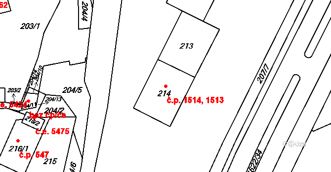 Kadaň 1513,1514 na parcele st. 214 v KÚ Kadaň, Katastrální mapa