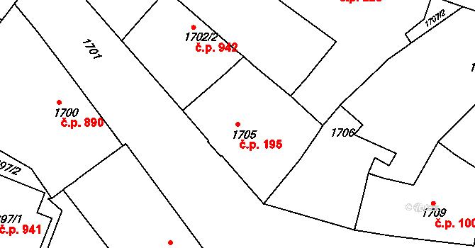 Staré Brno 195, Brno na parcele st. 1705 v KÚ Staré Brno, Katastrální mapa