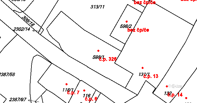 Týn nad Vltavou 326 na parcele st. 598/1 v KÚ Týn nad Vltavou, Katastrální mapa