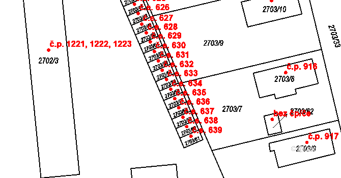Pelhřimov 634 na parcele st. 2703/56 v KÚ Pelhřimov, Katastrální mapa