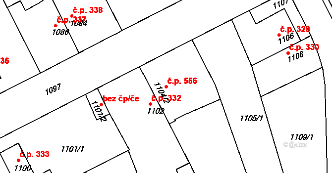 Volyně 556 na parcele st. 1104/2 v KÚ Volyně, Katastrální mapa
