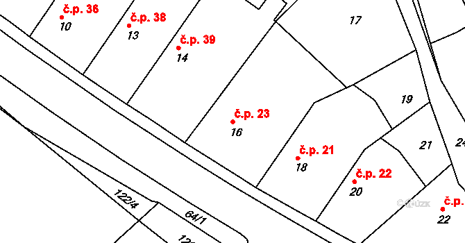 Skuhrov 23, Velký Borek na parcele st. 16 v KÚ Skuhrov u Mělníka, Katastrální mapa