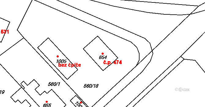Borohrádek 474 na parcele st. 654 v KÚ Borohrádek, Katastrální mapa