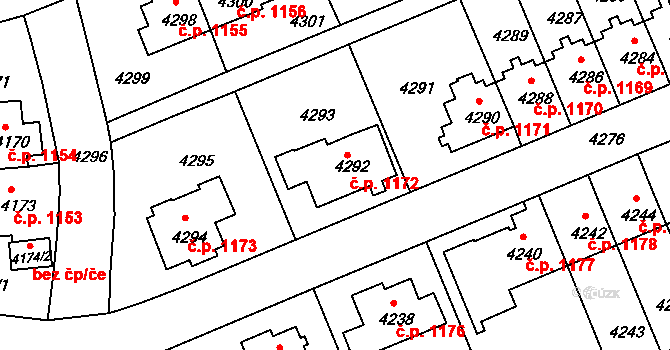 Záběhlice 1172, Praha na parcele st. 4292 v KÚ Záběhlice, Katastrální mapa