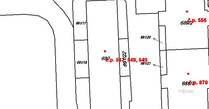 Háje 547,548,549, Praha na parcele st. 692 v KÚ Háje, Katastrální mapa