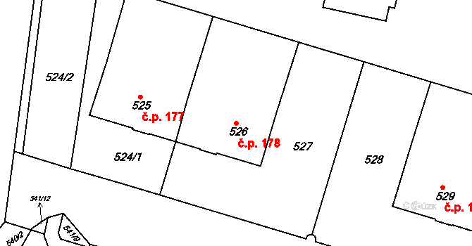 Bohnice 178, Praha na parcele st. 526 v KÚ Bohnice, Katastrální mapa