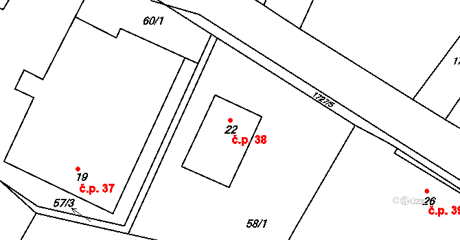 Dolní Vlčkovice 38, Vlčkovice v Podkrkonoší na parcele st. 22 v KÚ Dolní Vlčkovice, Katastrální mapa