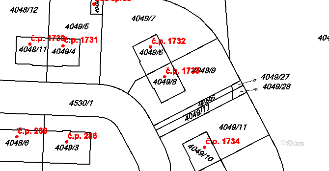 Strašnice 1733, Praha na parcele st. 4049/8 v KÚ Strašnice, Katastrální mapa