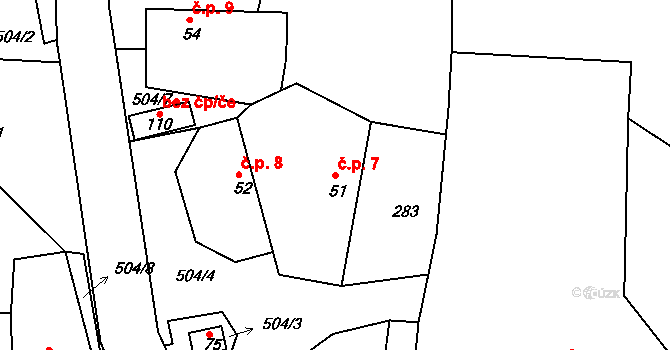 Holušice 7, Kozárovice na parcele st. 51 v KÚ Holušice u Kozárovic, Katastrální mapa