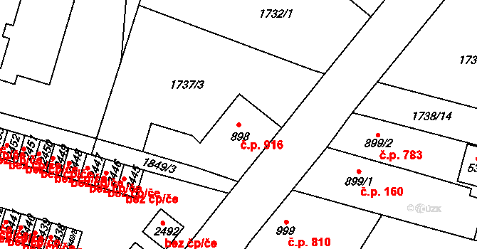 Dvůr Králové nad Labem 916 na parcele st. 898 v KÚ Dvůr Králové nad Labem, Katastrální mapa