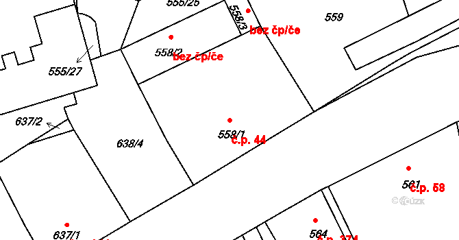 Liberec VII-Horní Růžodol 44, Liberec na parcele st. 558/1 v KÚ Horní Růžodol, Katastrální mapa