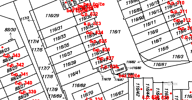 Liberec XII-Staré Pavlovice 527, Liberec na parcele st. 116/38 v KÚ Staré Pavlovice, Katastrální mapa
