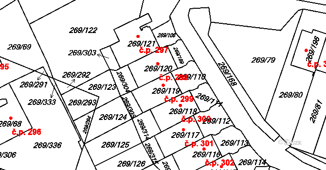 Pražské Předměstí 299, Bílina na parcele st. 269/119 v KÚ Bílina, Katastrální mapa