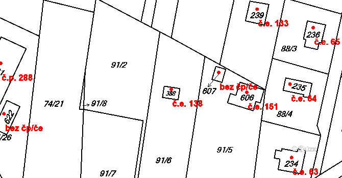 Roudnička 138, Hradec Králové na parcele st. 388 v KÚ Roudnička, Katastrální mapa