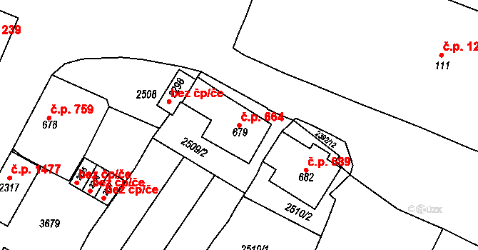 Rosice 664 na parcele st. 679 v KÚ Rosice u Brna, Katastrální mapa