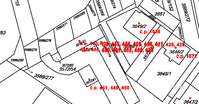 Šlapanice 424,425,426,427,428, na parcele st. 3572/39 v KÚ Šlapanice u Brna, Katastrální mapa