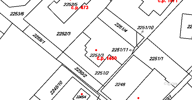 Hranice 1460, Karviná na parcele st. 2251/3 v KÚ Karviná-město, Katastrální mapa