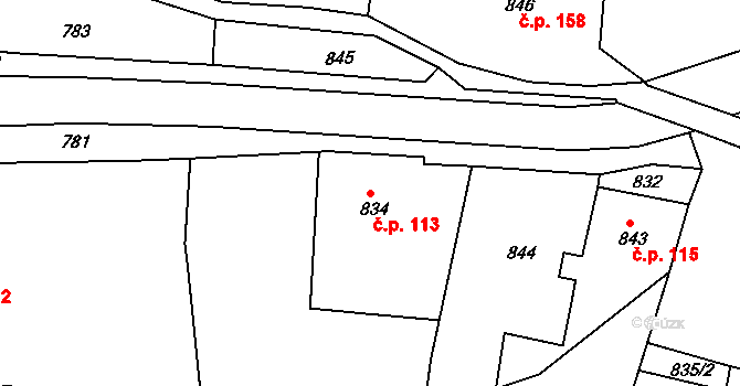 Dlouhá Loučka 113 na parcele st. 834 v KÚ Dolní Dlouhá Loučka, Katastrální mapa