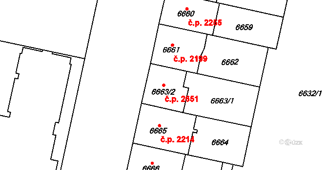 Jižní Předměstí 2651, Plzeň na parcele st. 6663/2 v KÚ Plzeň, Katastrální mapa