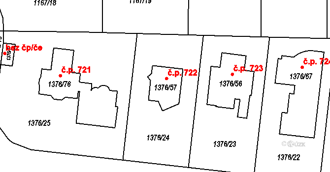 Slivenec 722, Praha na parcele st. 1376/57 v KÚ Slivenec, Katastrální mapa
