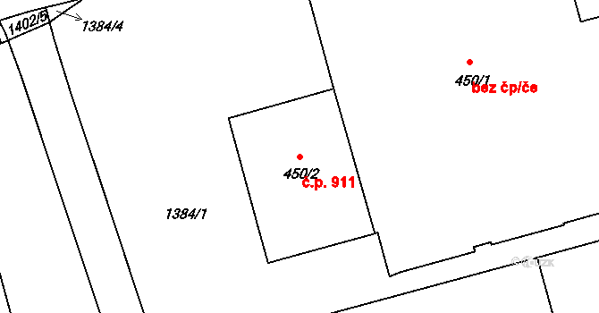 Mladá 911, Milovice na parcele st. 450/2 v KÚ Benátecká Vrutice, Katastrální mapa