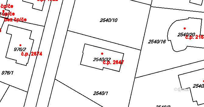 České Budějovice 5 2647, České Budějovice na parcele st. 2540/32 v KÚ České Budějovice 5, Katastrální mapa