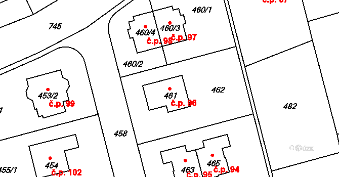 Chlum 96, Nalžovice na parcele st. 461 v KÚ Nalžovice, Katastrální mapa