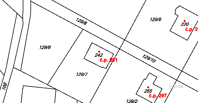 Dolní Nemojov 281, Nemojov na parcele st. 242 v KÚ Dolní Nemojov, Katastrální mapa