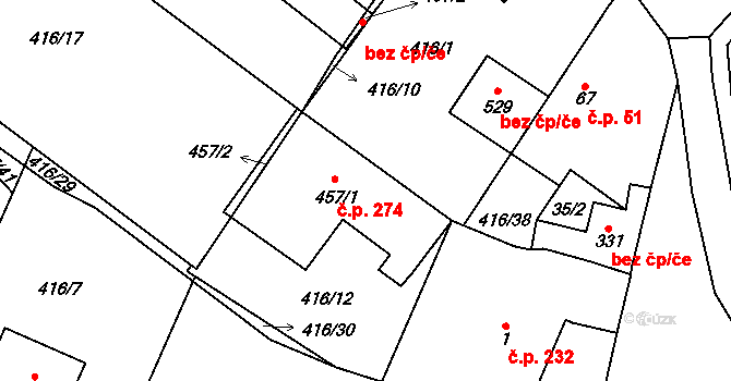 Blatnice 274 na parcele st. 457/1 v KÚ Blatnice u Nýřan, Katastrální mapa