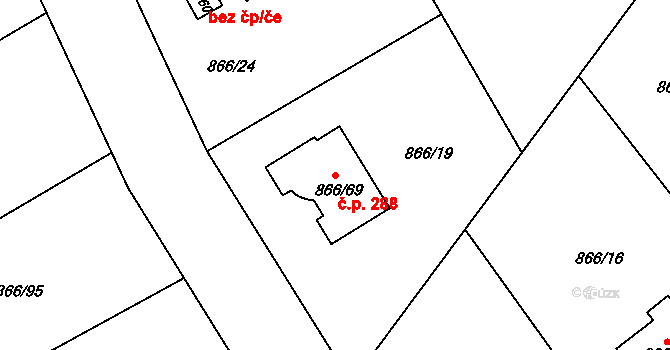 Loučka 288, Nový Jičín na parcele st. 866/69 v KÚ Loučka u Nového Jičína, Katastrální mapa