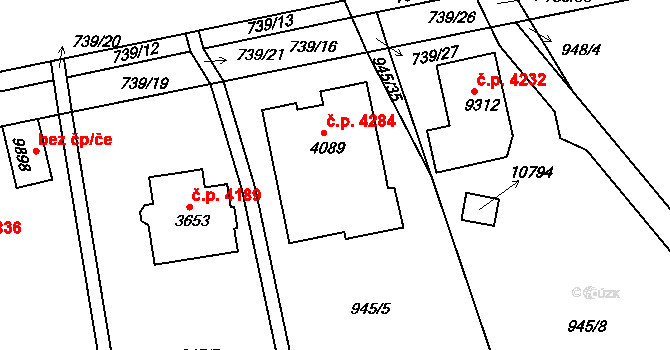 Hodonín 4284 na parcele st. 4089 v KÚ Hodonín, Katastrální mapa