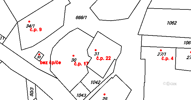 Čeňovice 22, Teplýšovice na parcele st. 31 v KÚ Čeňovice, Katastrální mapa