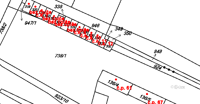 Doksany 12 na parcele st. 330 v KÚ Doksany, Katastrální mapa