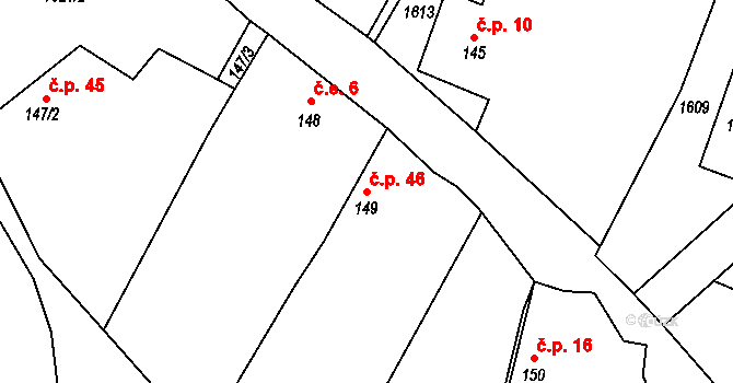 Heřmanov 46, Kolešovice na parcele st. 149 v KÚ Kolešovice, Katastrální mapa