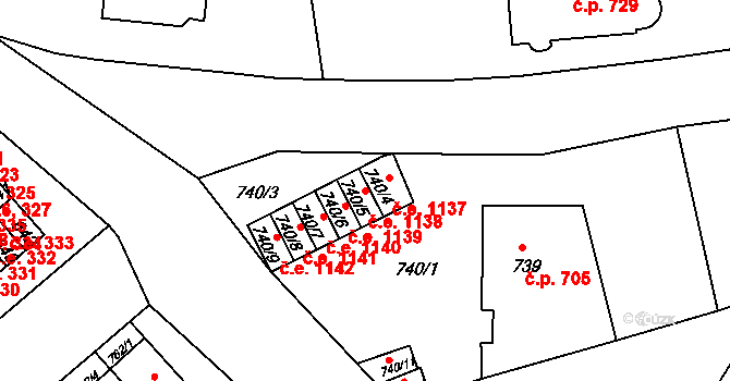 Děčín II-Nové Město 1138, Děčín na parcele st. 740/5 v KÚ Děčín, Katastrální mapa