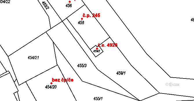 Jihlava 4926 na parcele st. 459/2 v KÚ Jihlava, Katastrální mapa