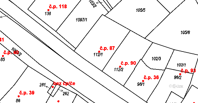 Milonice 87 na parcele st. 112/1 v KÚ Milonice, Katastrální mapa