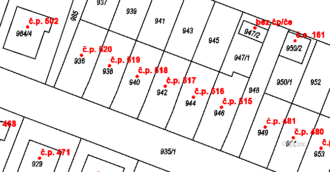 Želechovice nad Dřevnicí 517 na parcele st. 942 v KÚ Želechovice nad Dřevnicí, Katastrální mapa