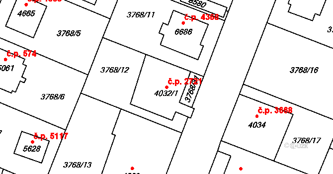 Zlín 2721 na parcele st. 4032/1 v KÚ Zlín, Katastrální mapa